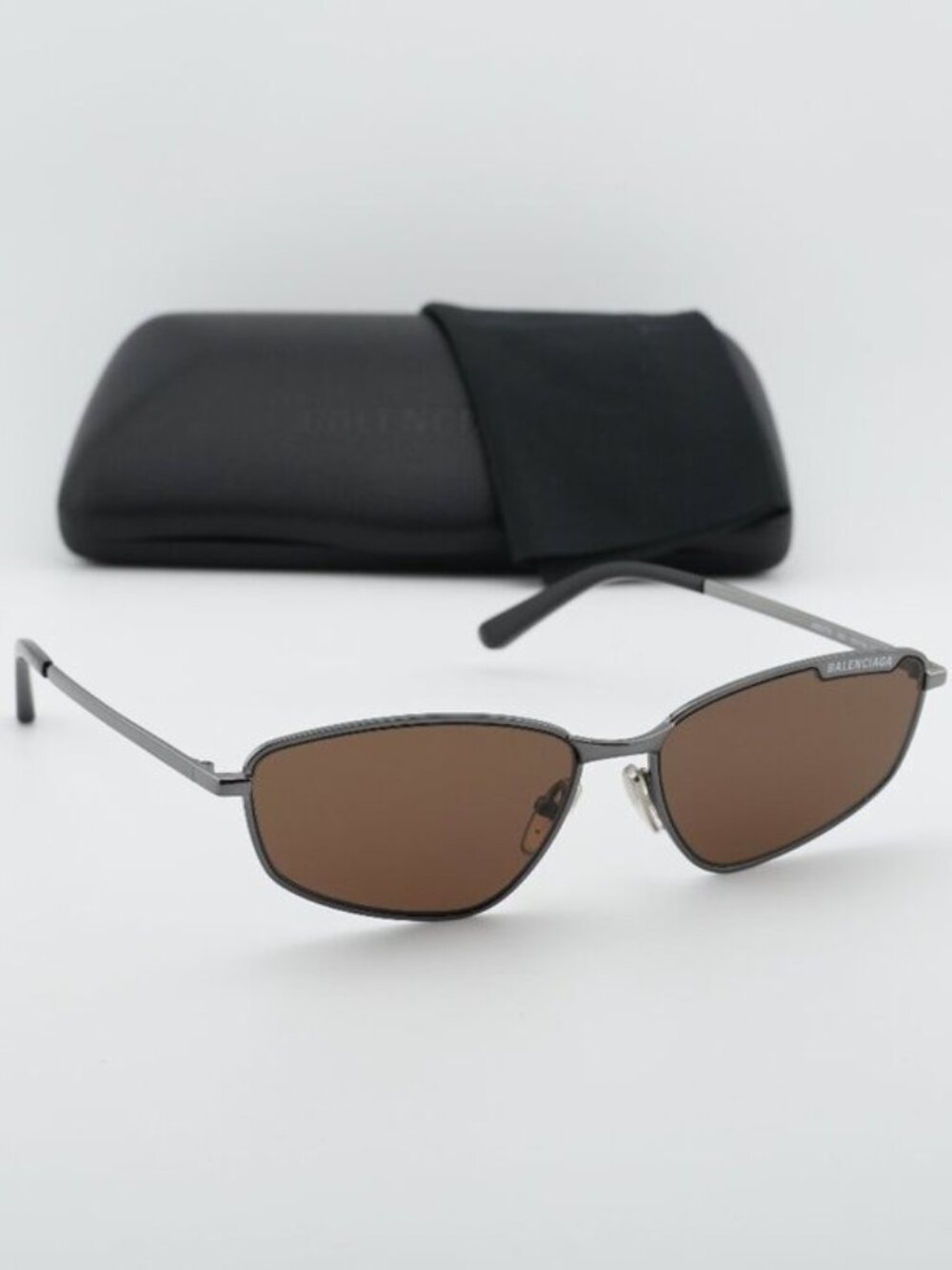 Balenciaga BB0277S 002 Unisex Rectangle Sunglasses - Ruthenium / Brown